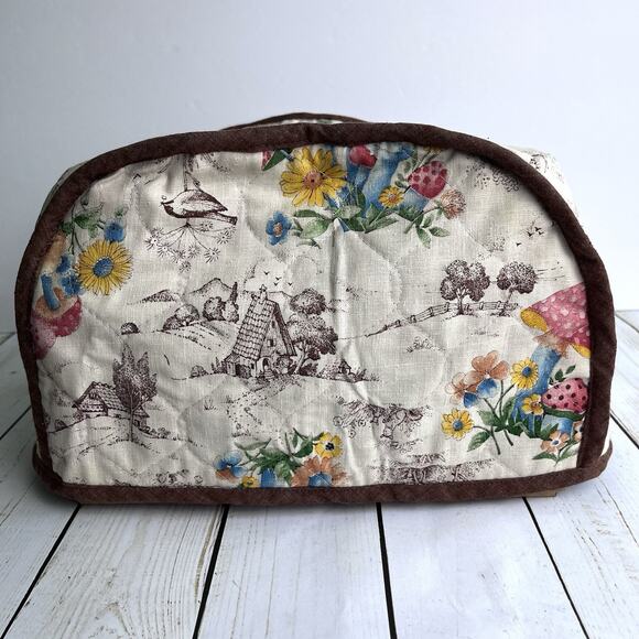 Set of 4 VTG 60s 70s Mushrooms Floral Toile Toaster Cover 2 Placemats 1 Hot Pad - Picture 4 of 16